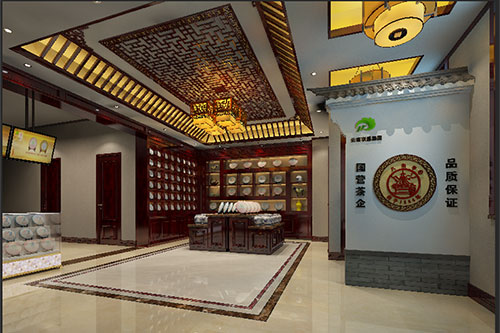 正阳古朴典雅的中式茶叶店大堂设计效果图